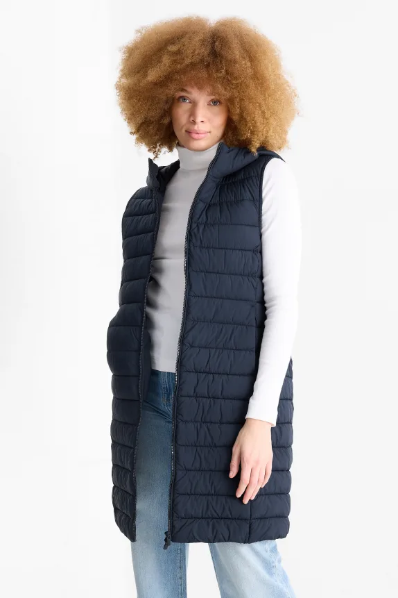 Quilted gilet with hood dark blue