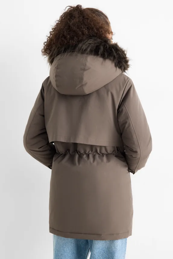 Parka with hood - lined - water-repellent khaki