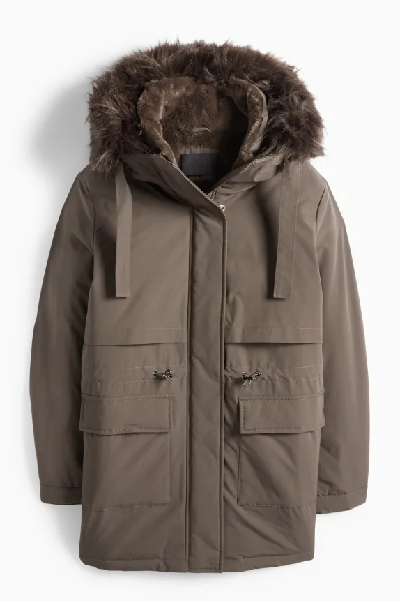 Parka with hood - lined - water-repellent khaki