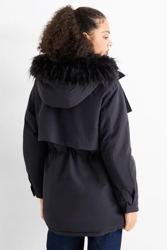 Parka with hood - lined - water-repellent black