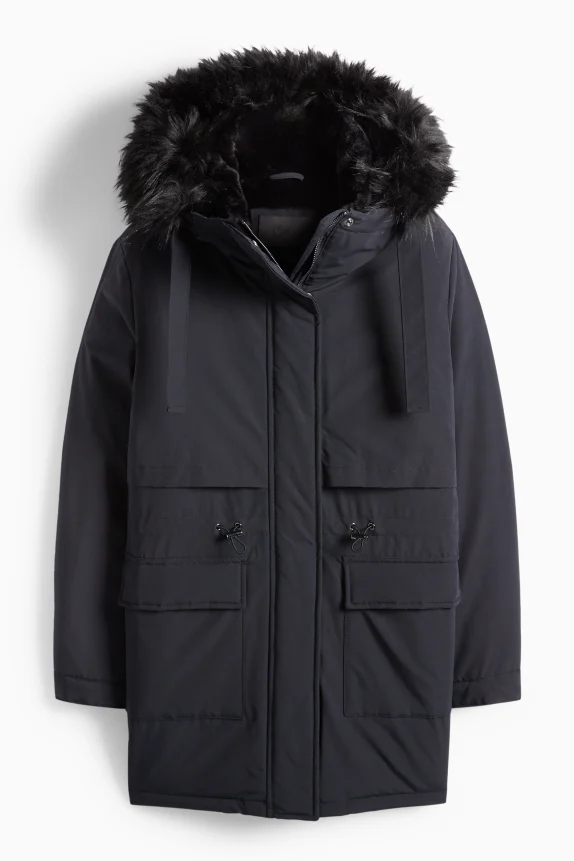 Parka with hood - lined - water-repellent black