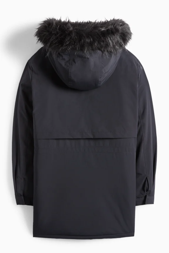Parka with hood - lined - water-repellent black