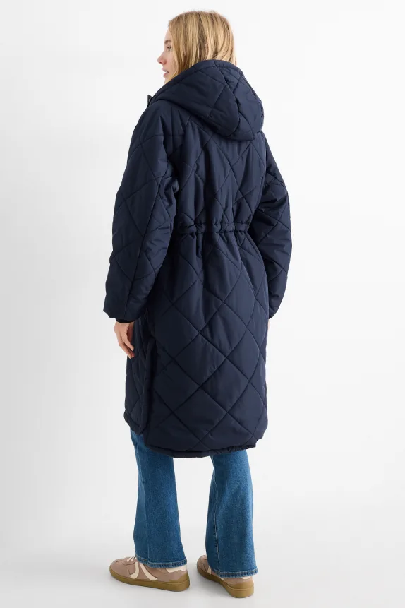 Quilted coat with hood dark blue