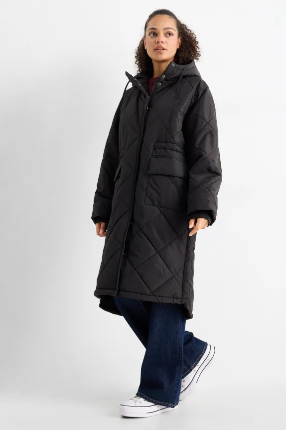 Quilted coat with hood black