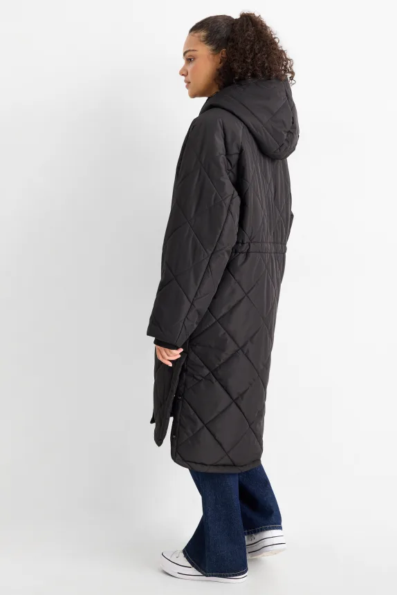 Quilted coat with hood black