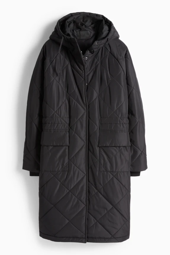Quilted coat with hood black