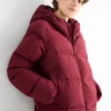 Quilted jacket with hood - water-repellent dark red
