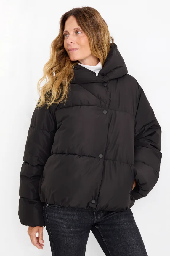 Quilted jacket with hood - water-repellent black