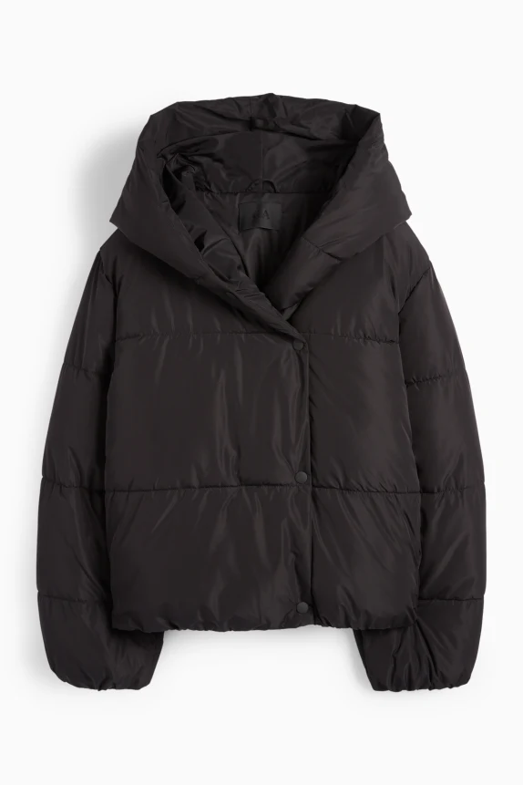 Quilted jacket with hood - water-repellent black
