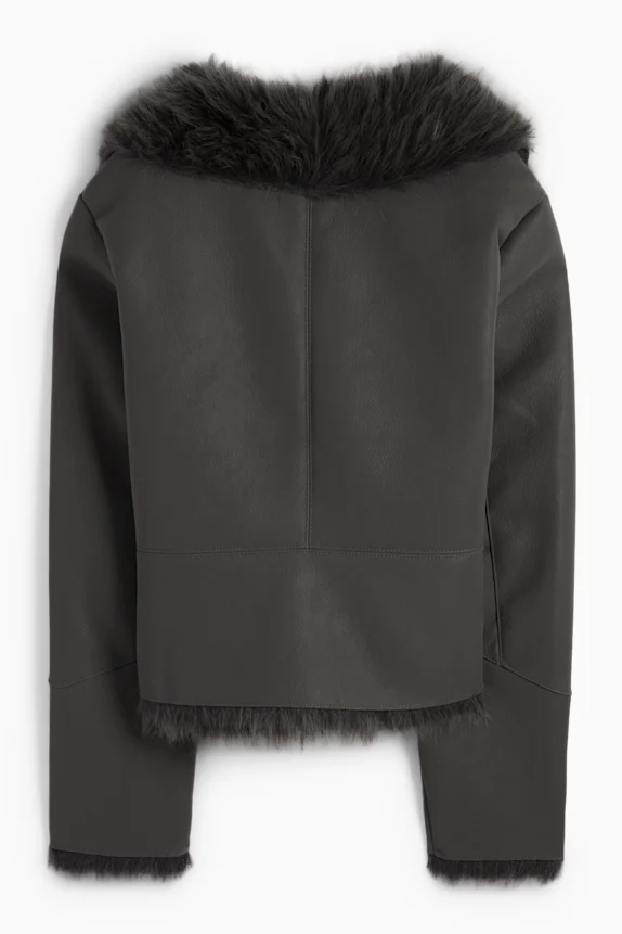 Faux shearling jacket - faux leather dark gray