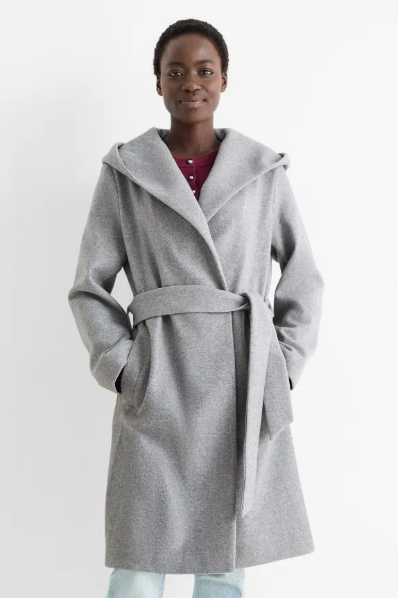 Coat with hood light gray-melange