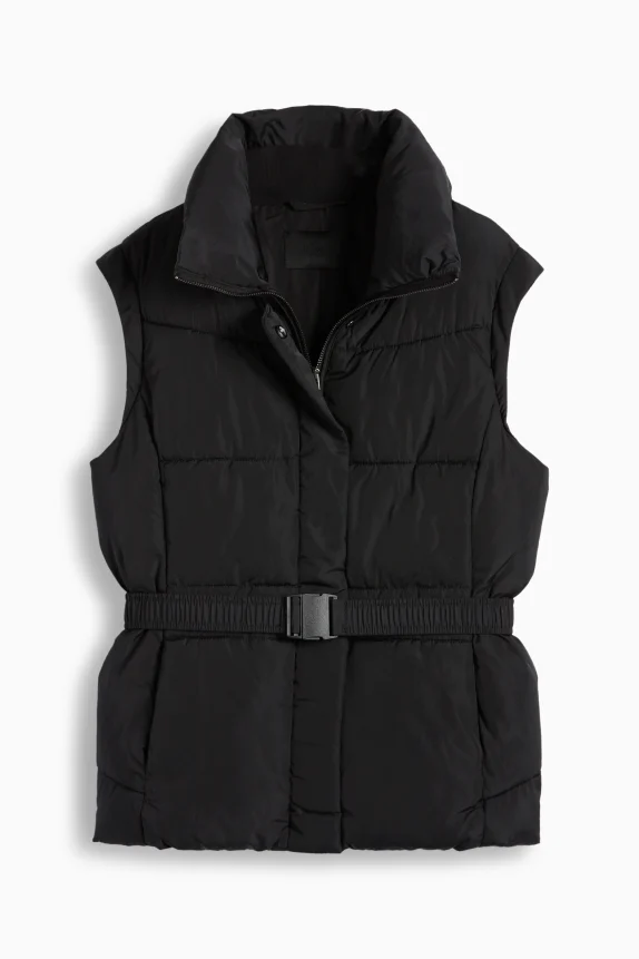 Quilted gilet with belt black