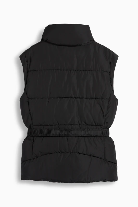 Quilted gilet with belt black