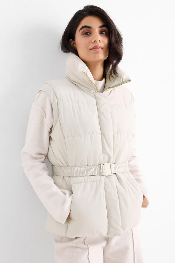 Quilted gilet with belt light gray