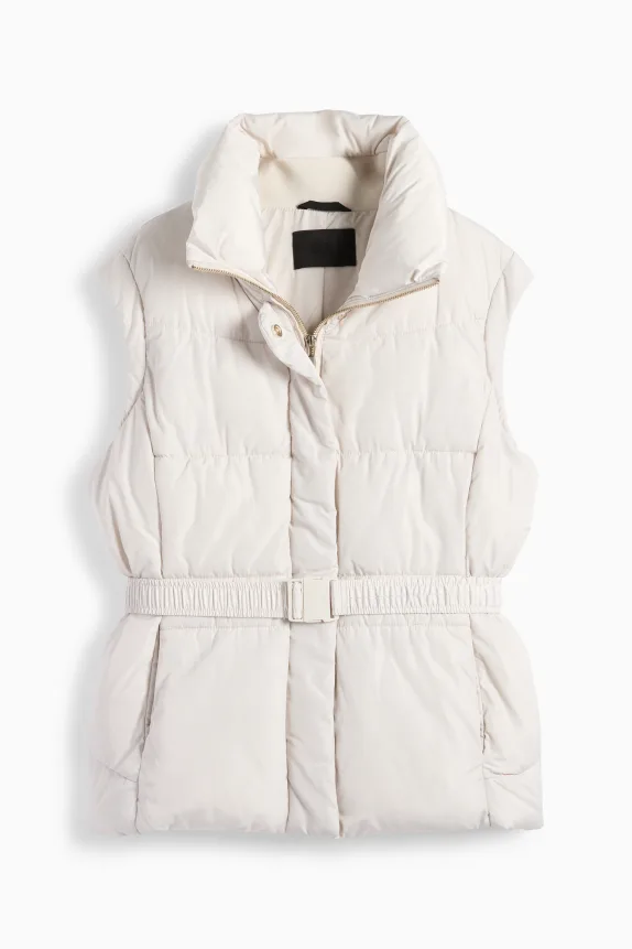 Quilted gilet with belt light gray