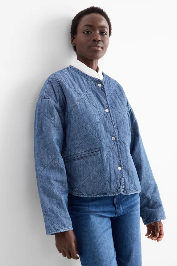 Denim quilted jacket - oversized blue denim