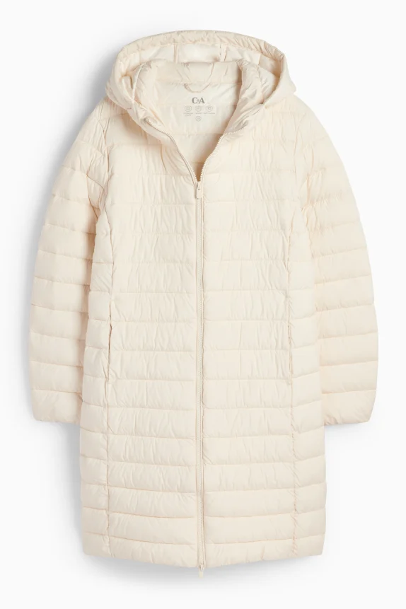 Quilted coat with hood creme