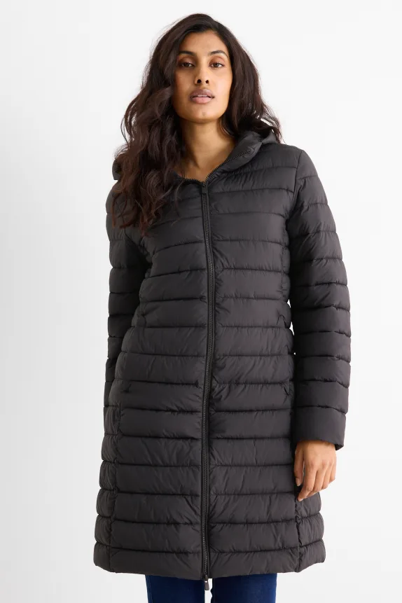 Quilted coat with hood black