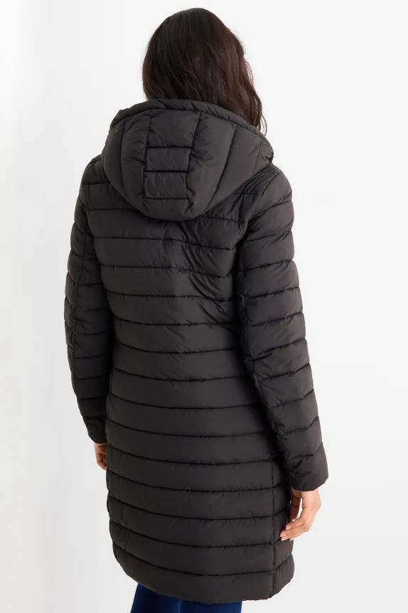 Quilted coat with hood black