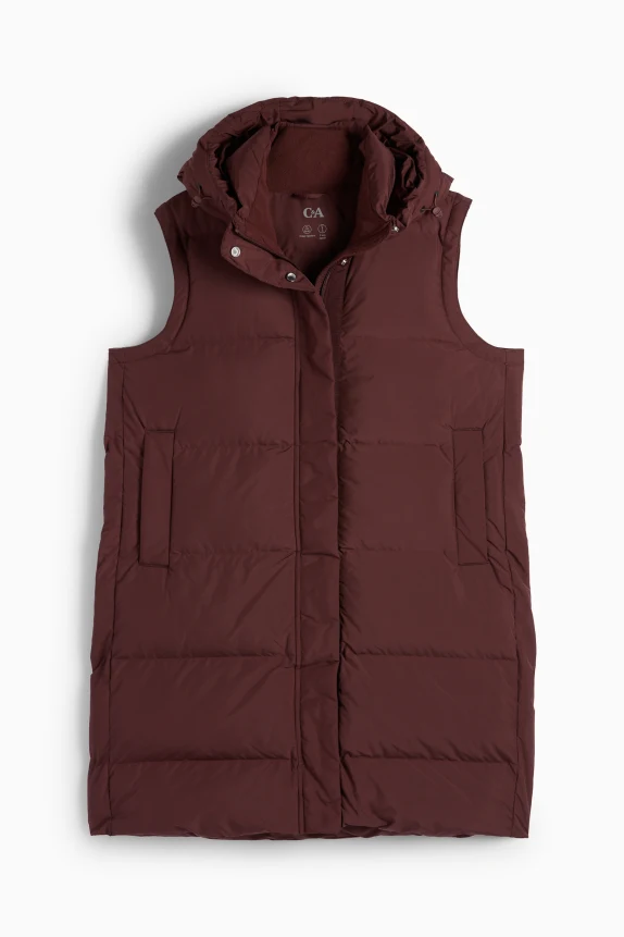 Quilted gilet with hood - water-repellent dark brown