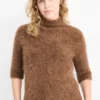 Knitted jumper - short sleeve - alpaca blend brown