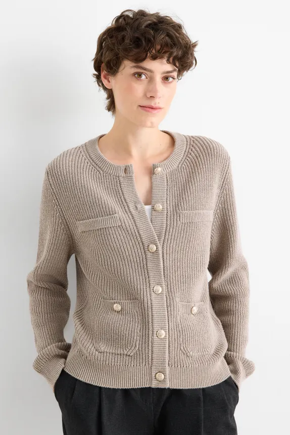 Cardigan - ribbed taupe