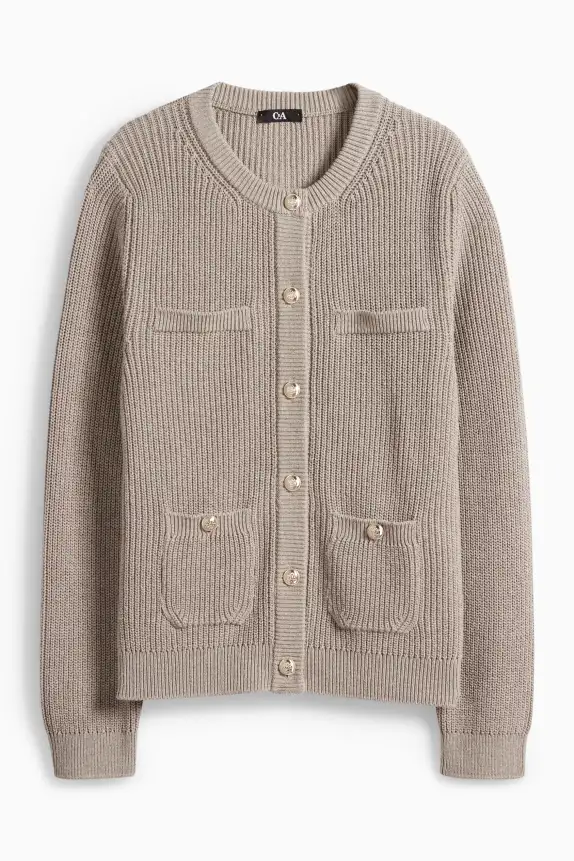 Cardigan - ribbed taupe