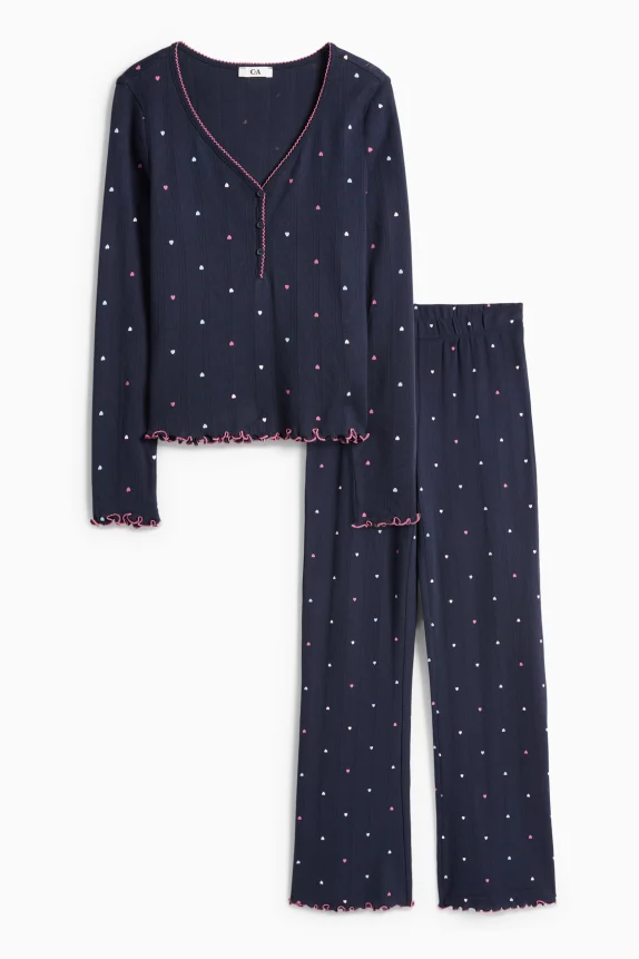 Pointelle pyjamas - patterned dark blue