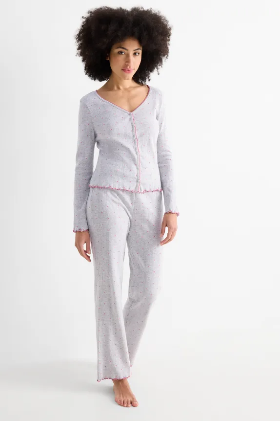 Pointelle pyjamas - patterned light gray