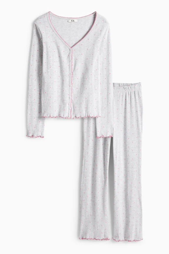 Pointelle pyjamas - patterned light gray