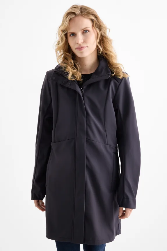 Softshell coat with hood - water-repellent - 4-way stretch dark blue