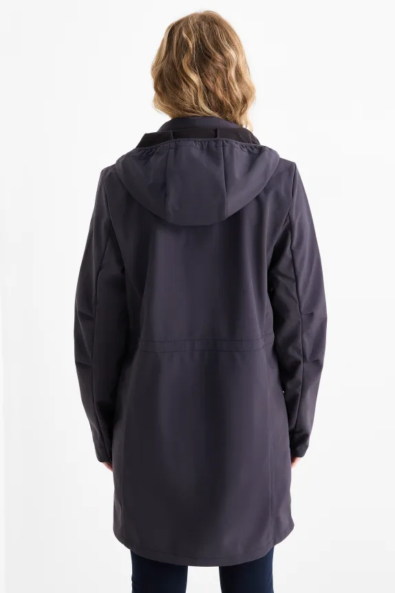 Softshell coat with hood - water-repellent - 4-way stretch dark blue