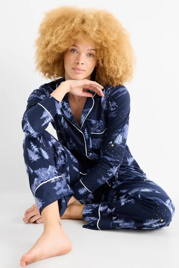 Fleece pyjamas - patterned dark blue