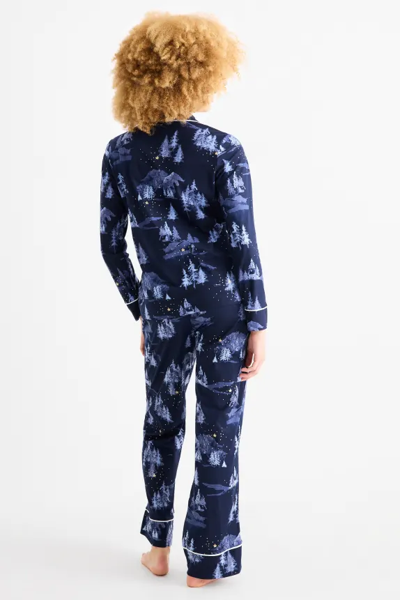 Fleece pyjamas - patterned dark blue