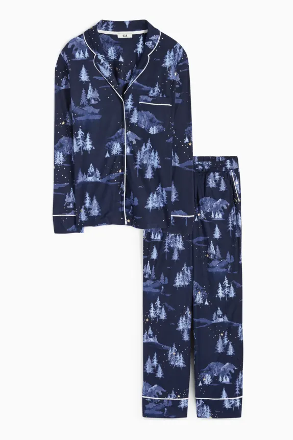 Fleece pyjamas - patterned dark blue