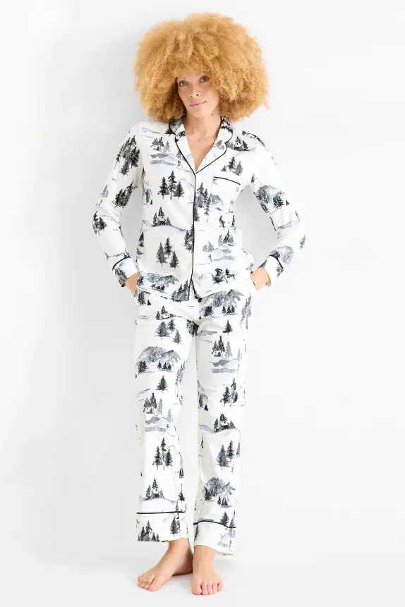 Fleece pyjamas - patterned white