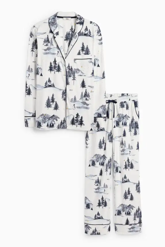 Fleece pyjamas - patterned white