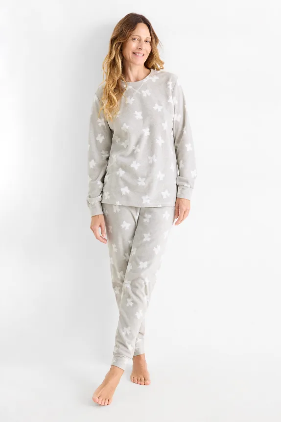 Fleece pyjamas - 2 piece - patterned light gray