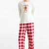 Mini Me - women's Christmas pyjamas with flannel bottoms white / red
