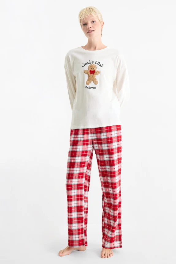 Mini Me - women's Christmas pyjamas with flannel bottoms white / red