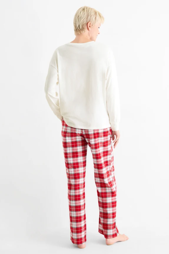Mini Me - women's Christmas pyjamas with flannel bottoms white / red