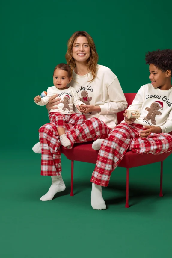 Mini Me - women's Christmas pyjamas with flannel bottoms white / red