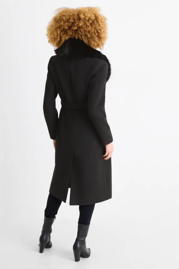 Coat with faux fur trim black