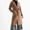 Coat with faux fur trim light brown