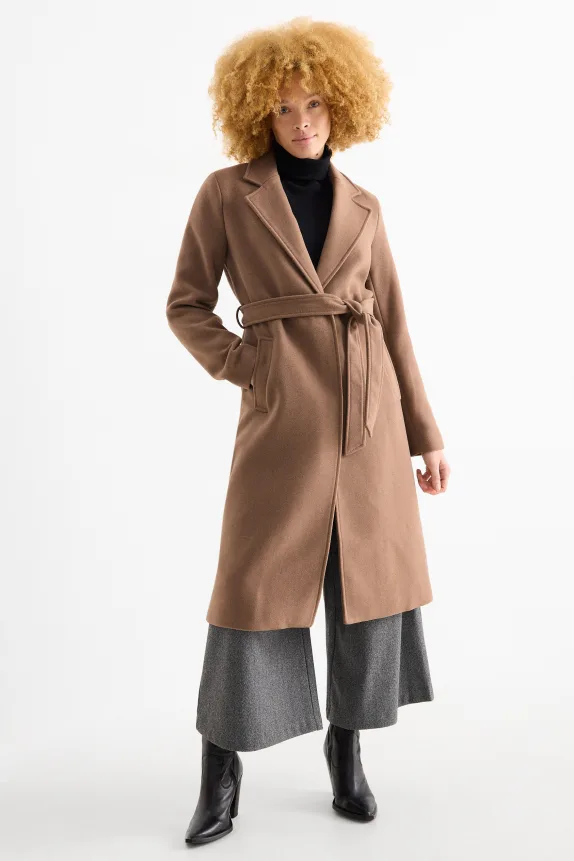 Coat with faux fur trim light brown