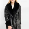 Coat with faux fur trim - faux leather black