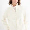Teddy fur zip-through sweatshirt cremewhite