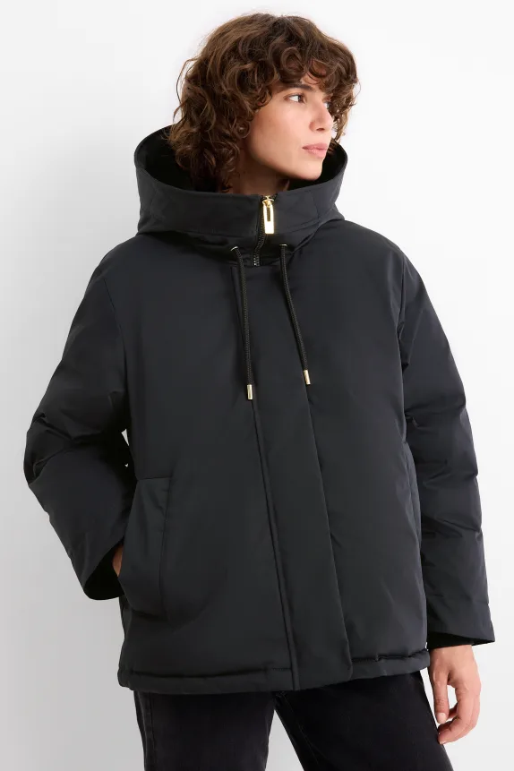 Jacket with hood - lined - water-repellent black