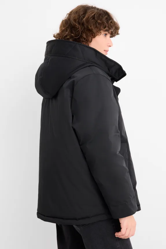 Jacket with hood - lined - water-repellent black