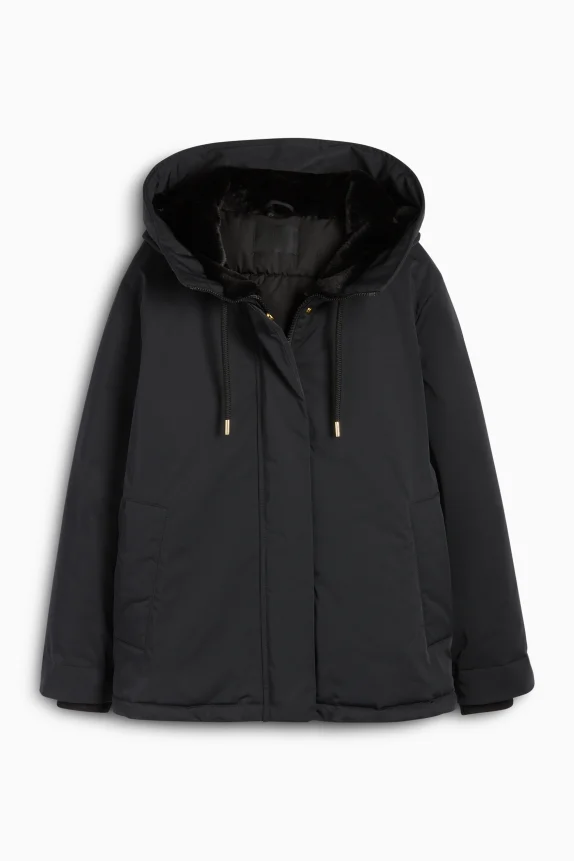 Jacket with hood - lined - water-repellent black